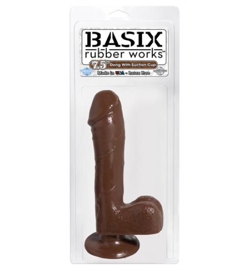 Basix Rubber Works - 7.5 Inch Dong With Suction  Cup - Brown