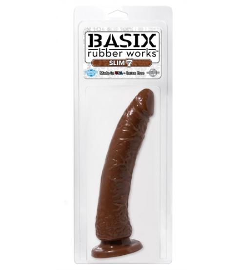 Basix Rubber Works - Slim 7 Inch With Suction Cup - Brown