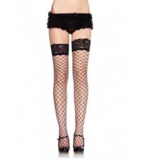 Lace Top Fence Net Thigh Highs - One Size - Black