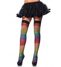 Rainbow Thigh Highs With Fishnet Overlay - One Size