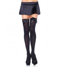 Opaque Thigh Highs With Satin Bow Accent - One Size - Black