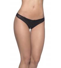 Crotchless Thong With Pearls - One Size - Black