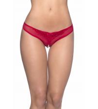 Crotchless Thong With Pearls - One Size - Red