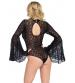 High Neck Stretch Lace Bell Sleeve Bodysuit - One Size - Black