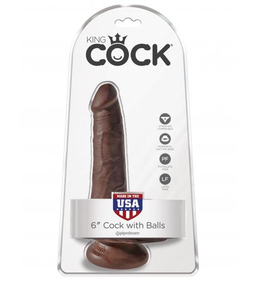 King Cock 6" Cock With Balls - Brown