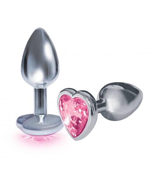 The 9's the Silver Starter Heart Bejeweled Stainless Steel Plug - Pink