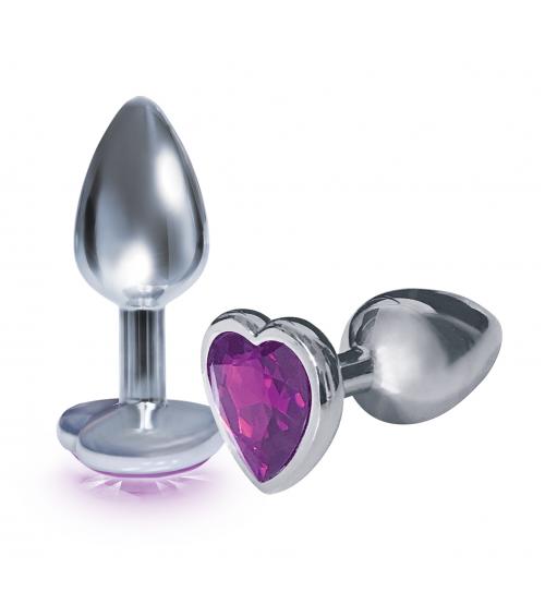 The 9's the Silver Starter Heart Bejeweled Stainless Steel Plug - Violet