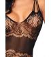 Strappy Rose Lace Suspender Bodystocking - Black - One Size