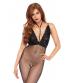 Net and Lace Backless Harness Halter Bodystocking - Black - One Size