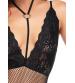 Net and Lace Backless Harness Halter Bodystocking - Black - One Size