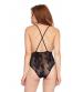 Deep-v Floral Lace Teddy With Crossover Back Straps - Black - One Size