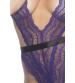 Soft Cup Teddy With Waistband and Thong Back - Purple/ Black - One Size
