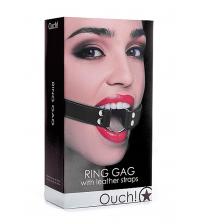 Ring Gag With Leather Straps - Black