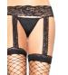 Spandex Fence Net Lace Top Stockings With Attached Lace Garterbelt - One Size - Black