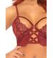 2 Pc Lace Bralette With Cage Strap O-Ring Bodice Detail and Matching G-String - Burgandy - Medium/ Large