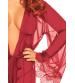 3 Pc Sheer Short Robe With Eyelash Lace Trim and Flared Sleeves - Burgandy - Medium / Large
