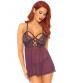 2 Pc Sheer Mesh Lace Babydoll With Matching G-String - Plum - Small/medium
