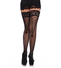 Stay Up Lace Top Sheer Thigh Highs With Faux Lace  - One Size - Black