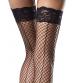 Stay Up Industrial Net Backseam Thigh Highs With Lace Top and Satin Bow Accent - One Size - Black