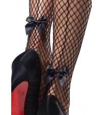 Stay Up Industrial Net Backseam Thigh Highs With Lace Top and Satin Bow Accent - One Size - Black