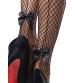 Stay Up Industrial Net Backseam Thigh Highs With Lace Top and Satin Bow Accent - One Size - Black