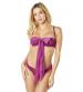 2 Pc Functional Tie Shelf Cup Bra and Ruched Back  Tanga - Amaranth - L/xl