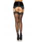 Sheer Lace Top Stockings With Rhinestone Backseam and Mini Bow Accent - One Size - Black