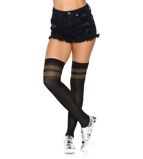 Athletic Thigh Highs - One Size - Black/gold