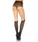 Spandex Sheer French Cut Pantyhose With Over the Knee Boot Detail and Floral Accent - One Size - Black
