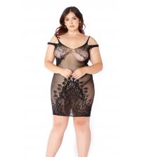 Floral Sleeveless Chemise - Queen Size - Black