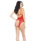 Soft Cup Mesh & Lace Teddy W/choker - Red - Large