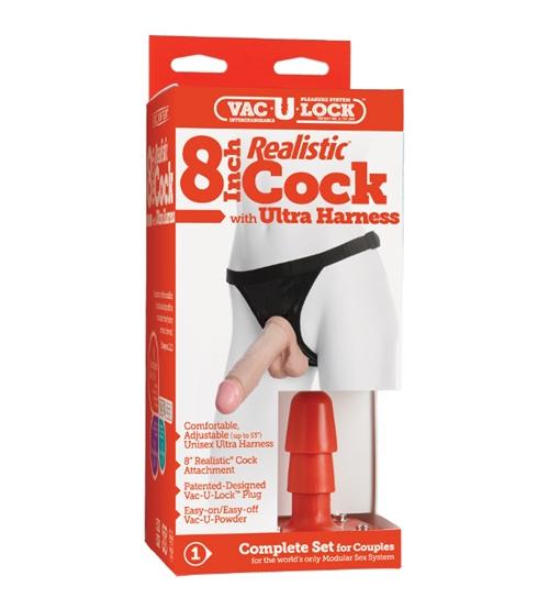 Vac-U-Lock 8-Inch Realistic Cock With Ultra  Harness