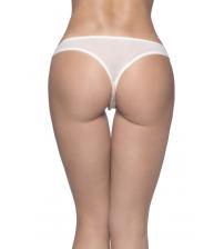 Crotchless Thong With Pearls and Venise Detail - White - One Size