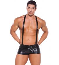 Wet Look Suspender Shorts - One Size - Black