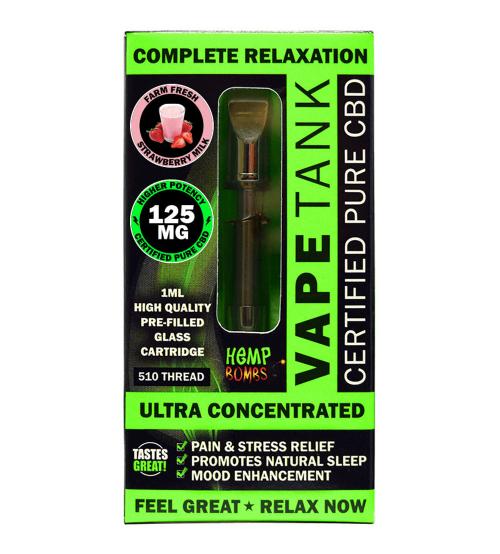Hemp Bombs 125mg Hemp Vape Tank Cartidge 1ml - Fresh Strawberry Milk