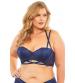 Lace Push Up Balconette Bra With Crossing Halter Straps - Estate Blue - 3x