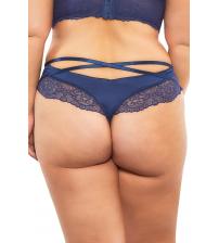 High Leg Lined Thong With Crossing Back Straps - Estate Blue - 2x