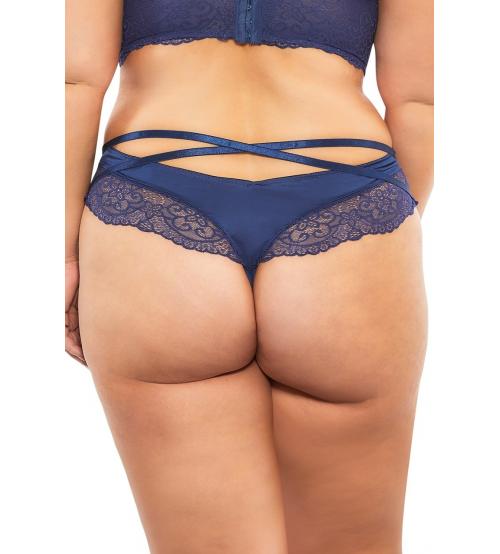 High Leg Lined Thong With Crossing Back Straps - Estate Blue - 2x