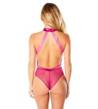 Embroidered Halter Bodysuit With Satin Trim - Festival Fuchsia - Extra Large