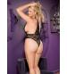 Stretch Lace and Peek a Boo Teddy - Queen Size -  Black