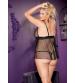 Dot Mesh and Stretch Lace Babydoll - Queen Size - Black