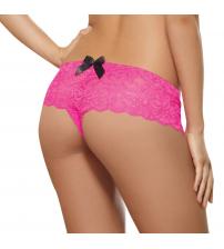 Open Crotch Lace Boy Short - Medium - Hot Pink