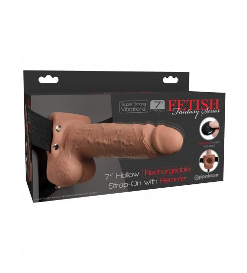 Fetish Fantasy Series 7" Hollow Rechargeable Strap-on With Remote - Tan