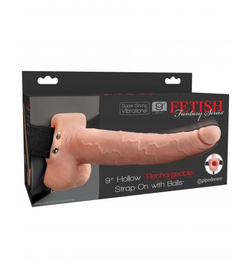 Fetish Fantasy Series 9" Hollow Rechargeable Strap-on With Balls - Flesh