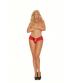 Lace Thong With Keyhole and Satin Bow Front - Queen Size - Red