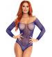 Crystalized Long Sleeve Fishnet Thong Back Bodysuit - One Size - Royal Blue