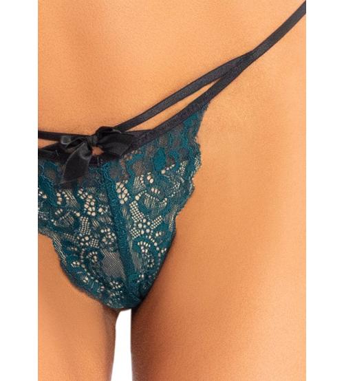 2 Pc Lace Bralette and Panty Set - Teal - M/l