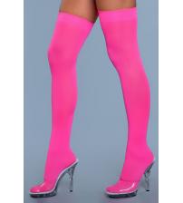 Opaque Nylon Thigh Highs - Neon Pink - One Size