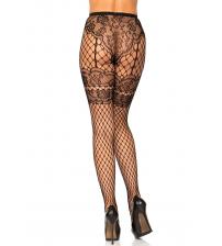 Lace French Cut Faux Garter Net Tights - One Size  Black