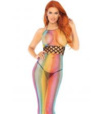 Rainbow Fishnet Halter Dress - One Size - Multicolor